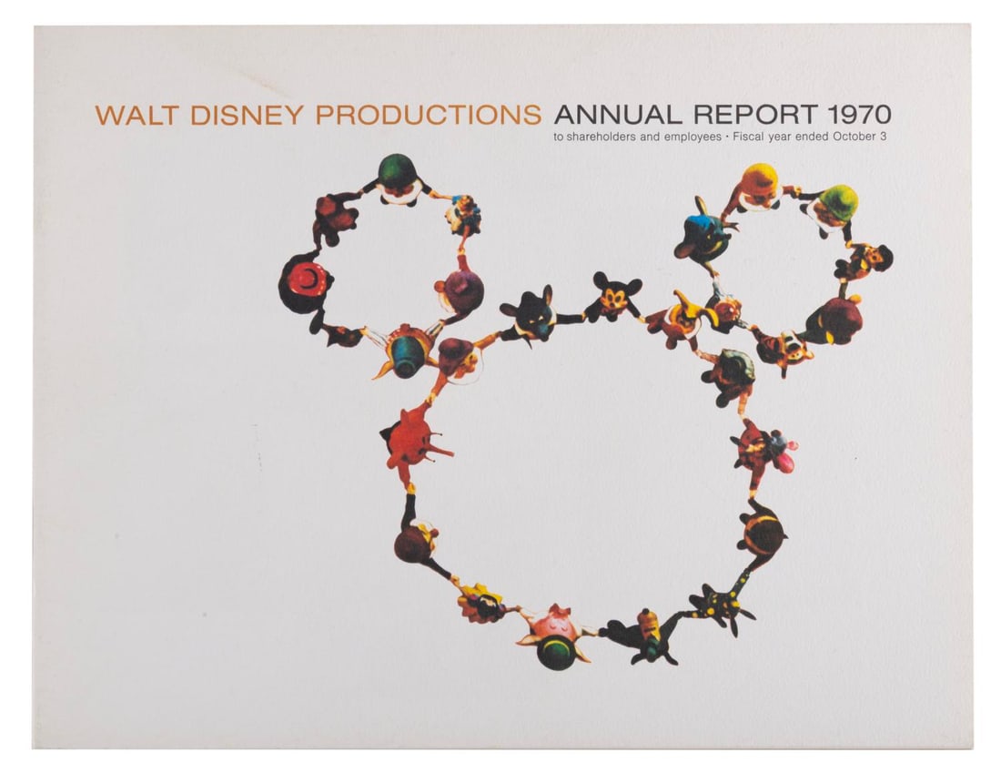 A 1970 Walt Disney Productions Annual Report.: (Disney, 1970) A Walt Disney Productions Annual Report for 1970. The report provides a synopsis of the upcoming Walt Disney World opening, as well as motion pictures, television, and merchandise proje
