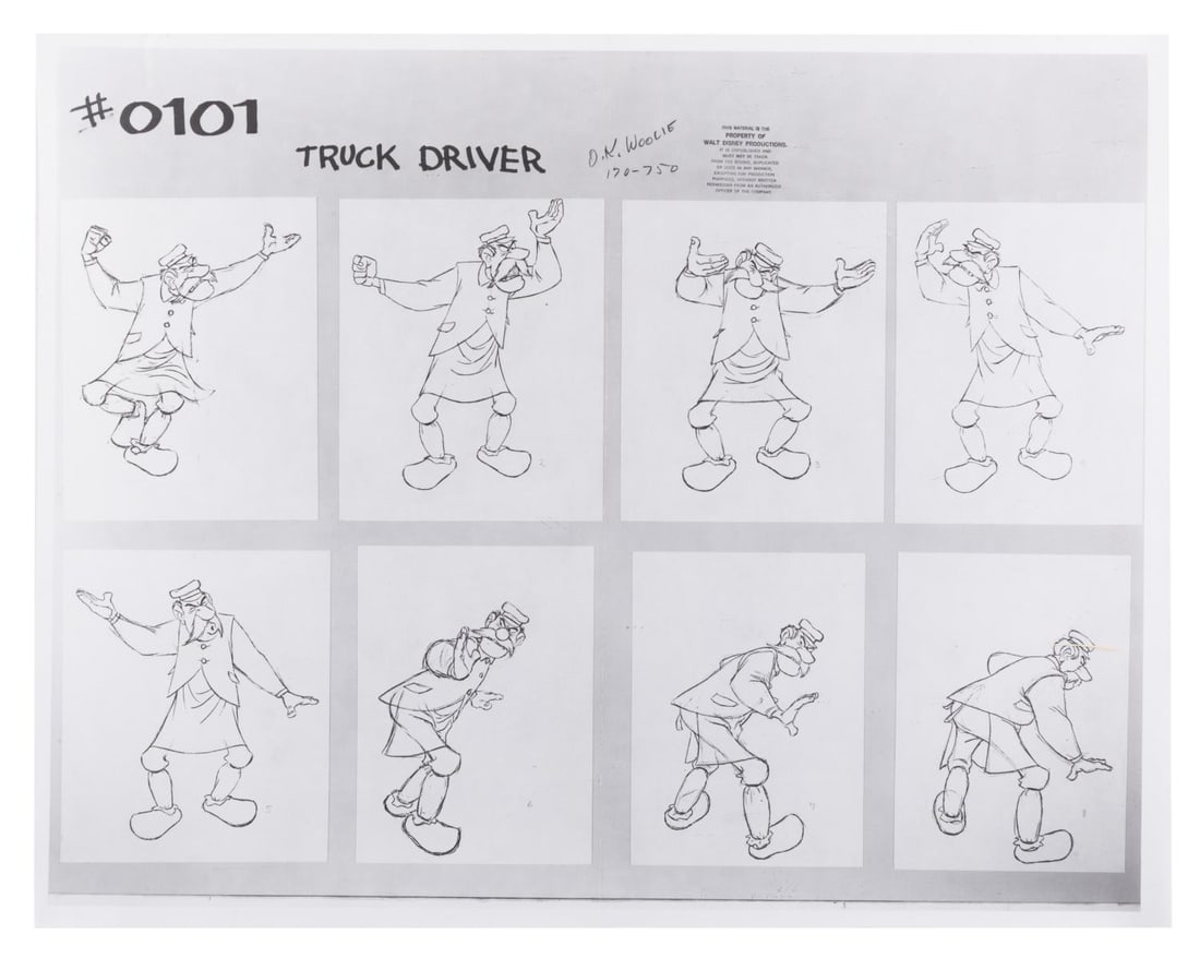A "The Aristocats?? Truck Driver Photostat Model Sheet.: (Disney, 1970) An original photostat model sheet for the Truck Driver from "The Aristocats.” Model sheets such as this were distributed to animators and crew working on the film to ensure charac