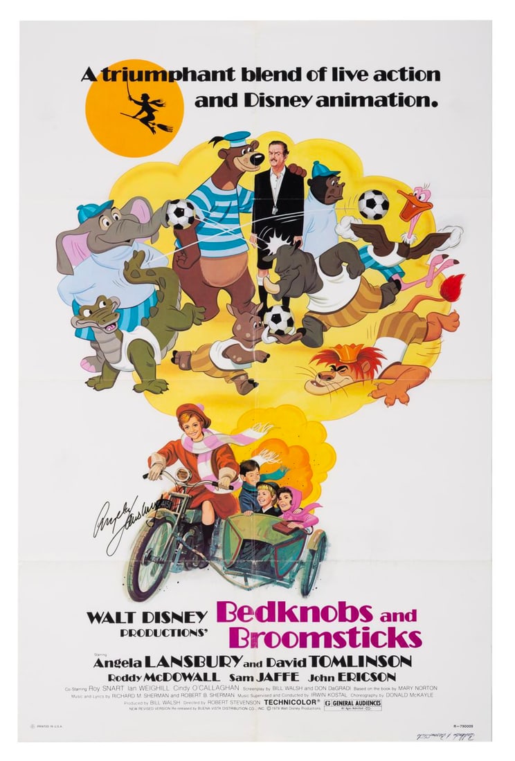 An Angela Lansbury Signed "Bedknobs and Broomsticks" Re-Release One-Sheet.: (Disney, 1979) An Angela Lansbury signed one-sheet for the 1979 theatrical re-release of"Bedknobs and Broomsticks." Measuring 27" x 41", the poster is in very good condition with light creasing and ed