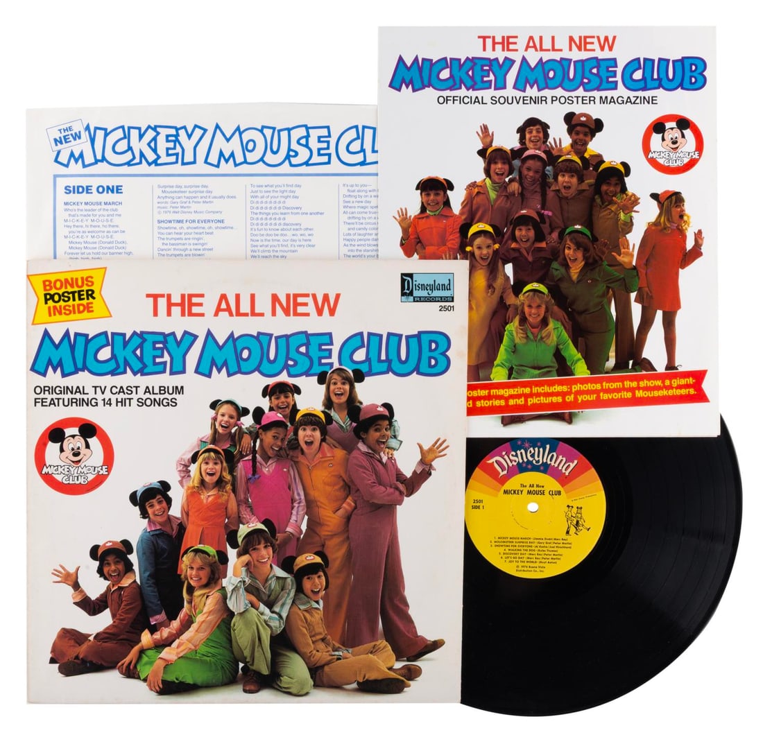 A 1977 “The All New Mickey Mouse Club?? Record.: (Disneyland Records, 1977) A The All New Mickey Mouse Club Original TV Cast Album record, complete with poster book featuring the new Mouseketeers. The record and poster book are in very good to fine