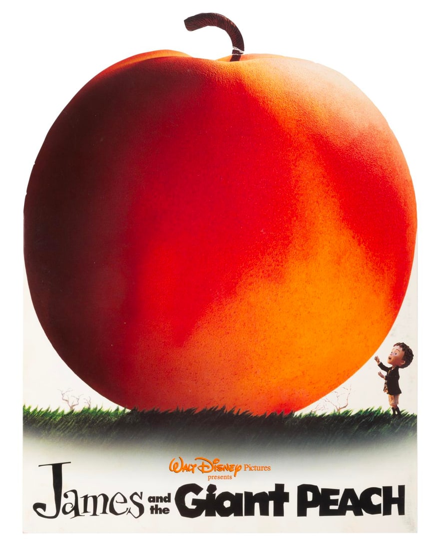 A “James and the Giant Peach?? Program.: (Disney, 1996) A screening program for “James and the Giant Peach.” Measuring 9” x 12”, the program is in good condition with light wear, and creasing to the die-cut peach stem at