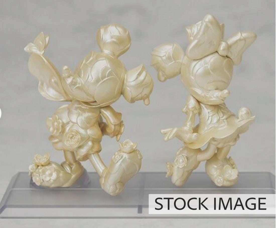 A D23 Mickey & Minnie Mouse 90th Anniversary Figurine Set.: (Disney, 2018) A Mickey & Minnie Mouse vinyl figure set by James Jean x Good Smile Company, released exclusively at D23, celebrating the characters' 90th anniversary. Measuring 3.25" tall each, the