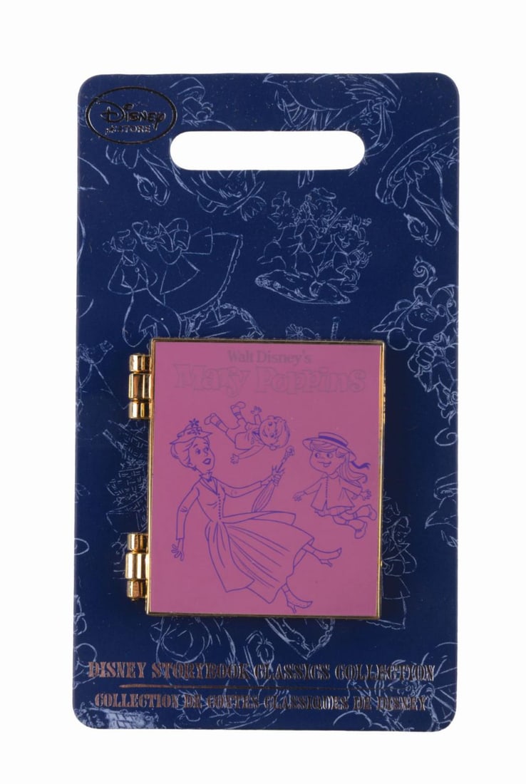 A “Mary Poppins?? Book Pin.: (Disney, 2017) A “Mary Poppins” hinged book pin, released in the Disney Storybook Pin Collection in January 2017. Measuring 1.5” x 1.75” the LE 1100 pin is in fine condition on the