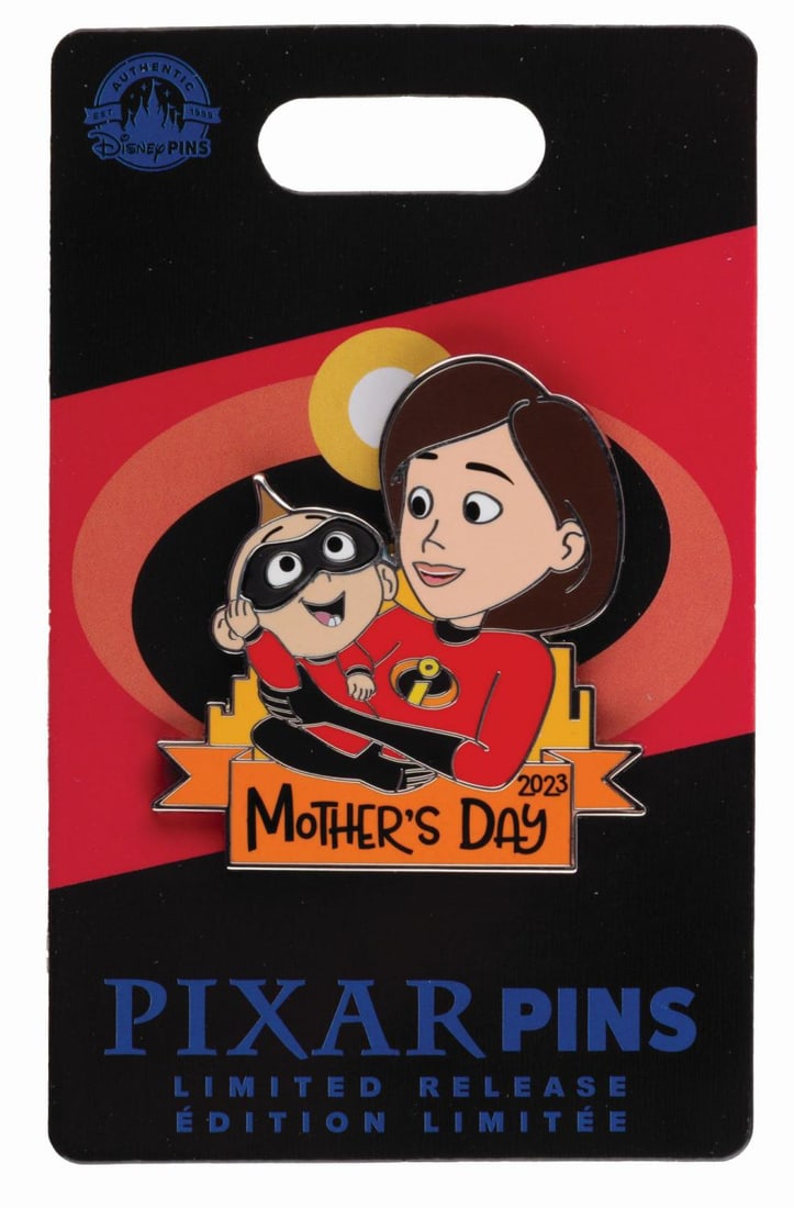 A Pixar Pins “The Incredibles?? Mothers Day 2023 Pin.: (Disney, 2023) A limited release Mother’s Day 2023 pin featuring Elastigirl and Jack-Jack from “The Incredibles.” The pin is in fine condition on the original card.