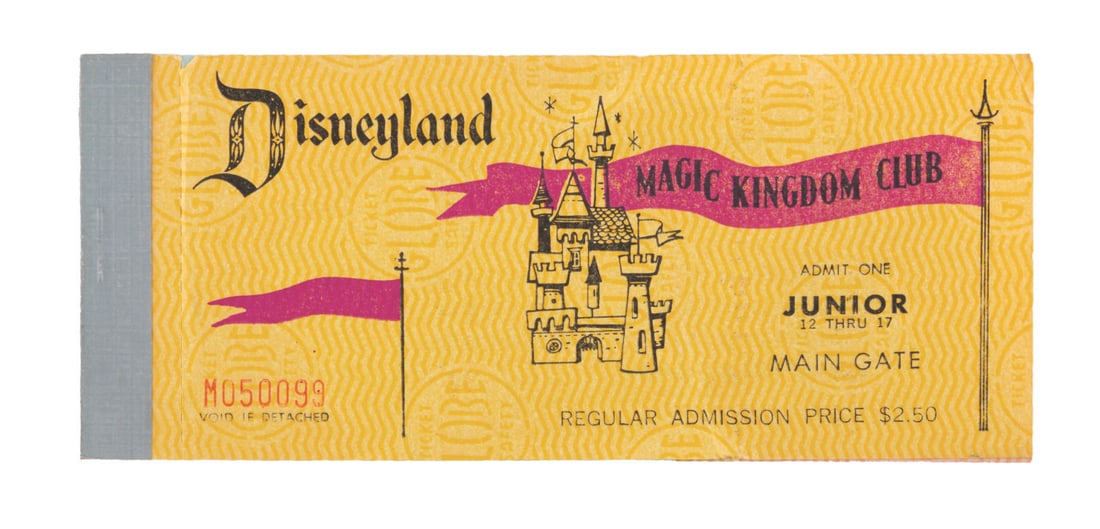 A Disneyland Magic Key Book.: (Disneyland, 1970) A complete Junior Magic Key Book. The book includes the front Main Gate ticket, a Welcome to Disneyland tab, a pass for Great Moments With Mr. Lincoln, and 10 tickets each good for