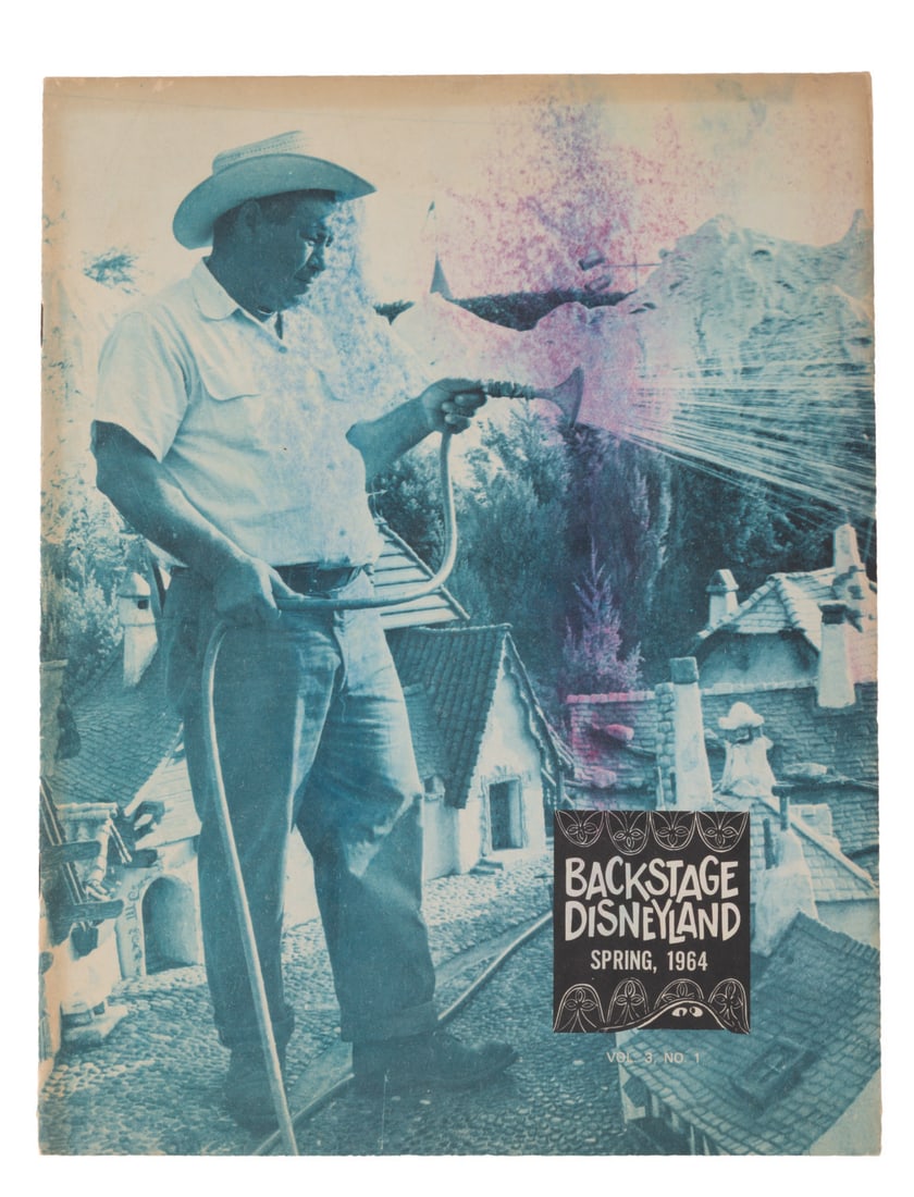 A Spring 1964 Backstage Disneyland Magazine.: (Disneyland, 1964) The Volume 3 Number 1 issue of Backstage Disneyland, the Cast Member magazine that was edited by Disneyland Legend Wally Boag. This issue was printed with an unusual "tie-dye" effec