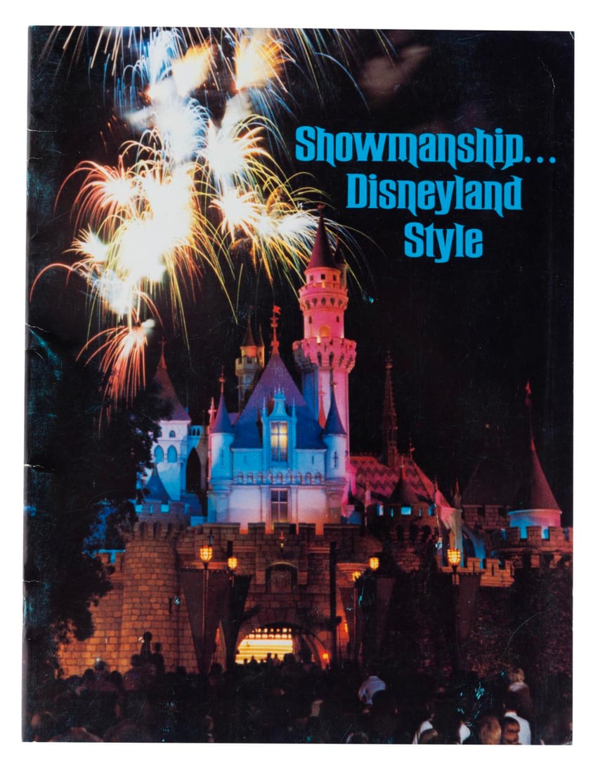 A Showmanship... Disneyland Style Booklet.: (Disneyland, 1973) An internal Cast Member publication titled Showmanship… Disneyland Style. The 20-page booklet, produced during the 50th anniversary of Walt Disney Productions, provides informatio