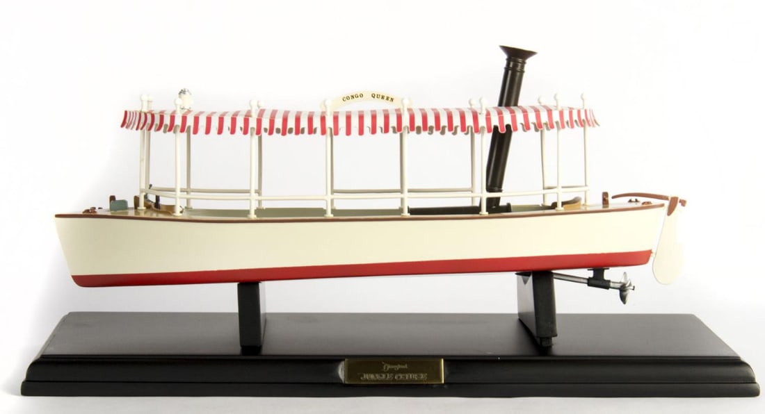 A Jungle Cruise Congo Queen Boat Model.: (Disneyland, 2005) A Jungle Cruise Congo Queen replica by artists Kevin Kidney and Jody Daily for Disneyland's 50th anniversary, released in an edition of 1500. The miniature-scale boat has been craft