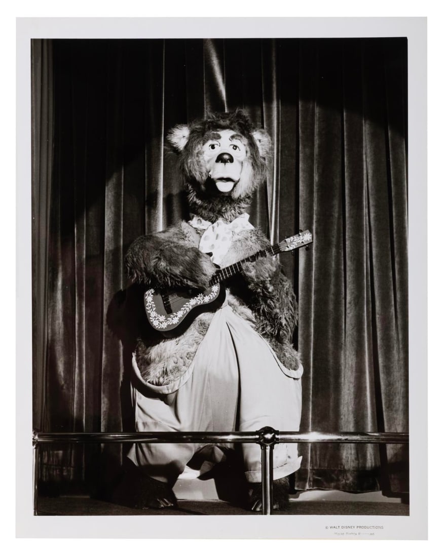 A Country Bear Jamboree Publicity Photo.: (Disneyland, 1972) A Disneyland publicity photo of Liverlips McGrowl from the Country Bear Jamboree. Also included is the original press caption. Measuring 8" x 10" the photo is in fine condition.