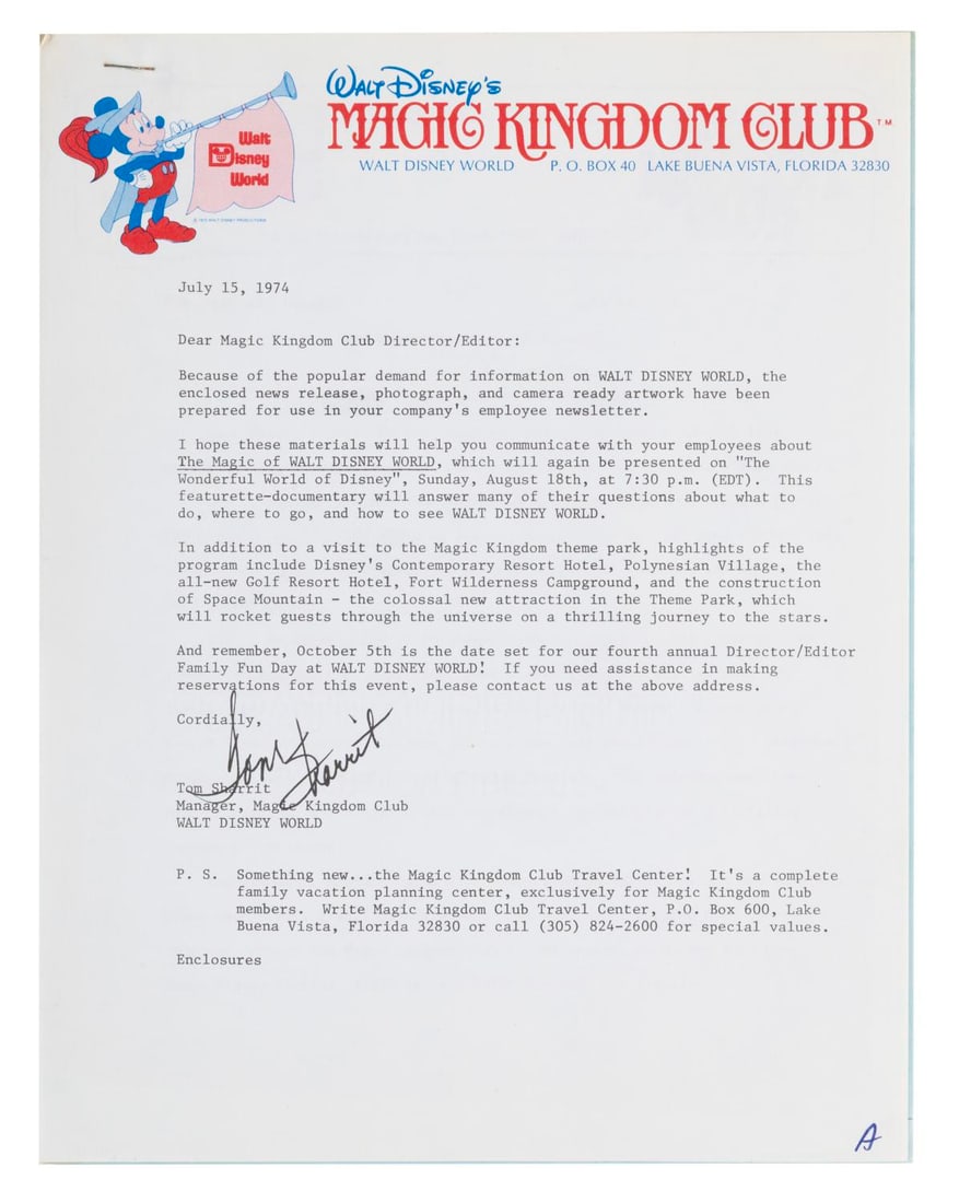 A Magic Kingdom Club “The Magic of Walt Disney World?? Press Release.: (Walt Disney World, 1974) A Magic Kingdom Club press release with information on a Wonderful World of Disney, “The Magic of Walt Disney World” television special, and a press photo of Mickey a