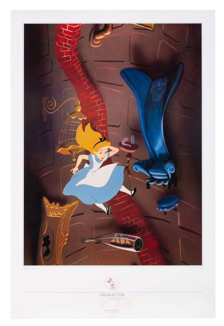 A Disney-MGM Studios "Alice in Wonderland" Poster Print.: (Disney-MGM Studios, 1990s-2000s) A poster from "Alice in Wonderland," originally sold at the Animation Gallery at Disney-MGM Studios. Measuring 24" x 36", the poster is in fine condition with light w