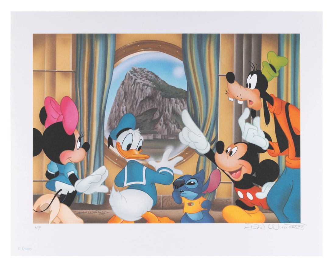 A Disney Cruise Lines "Mickey And The Gang Reach The Rock" Litho by Don Williams. (1 of 1)