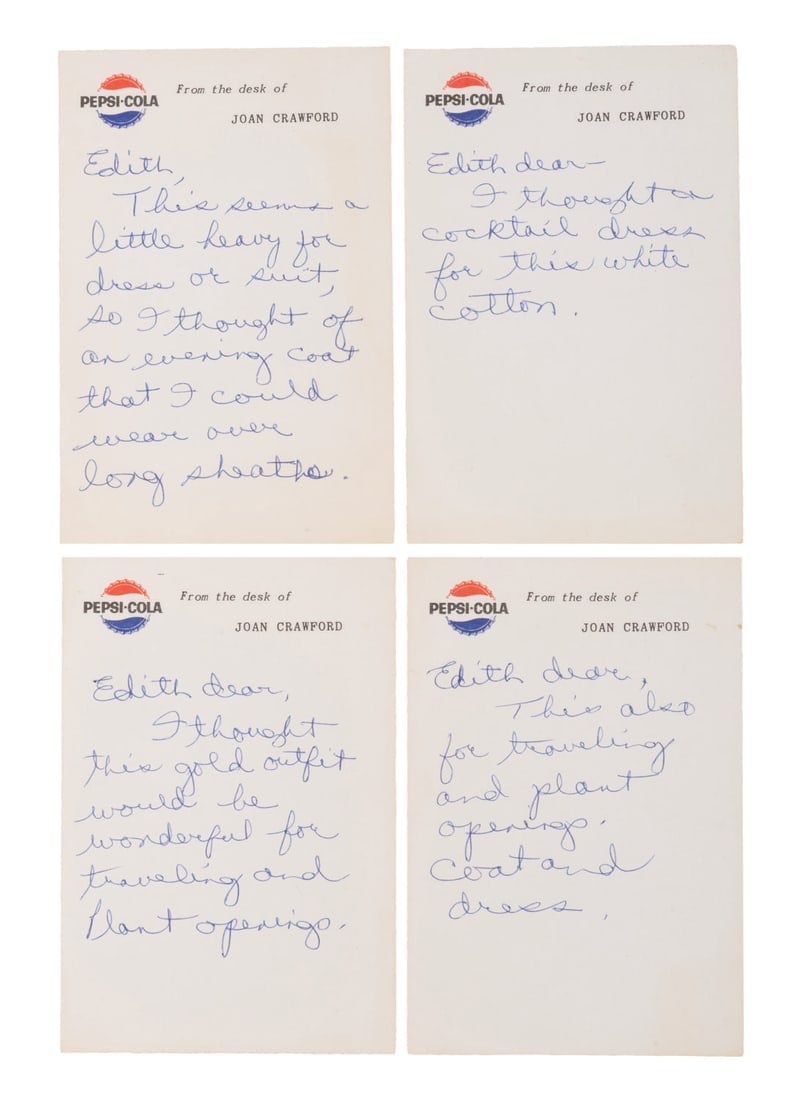 Joan Crawford's Handwritten Notes to Edith Head. (1 of 5)
