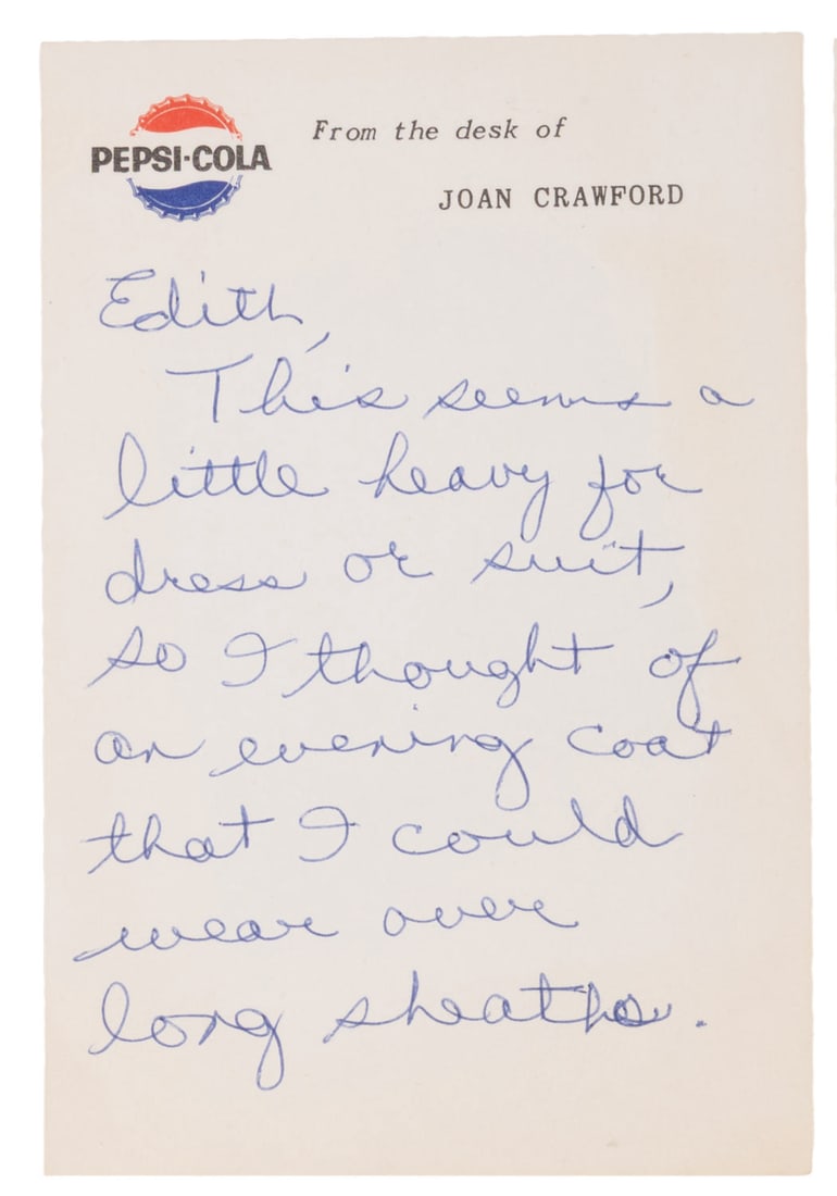 Joan Crawford's Notes to Edith Head. - 2