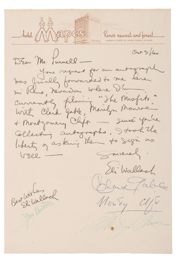 A Multi-Signed Letter from "The Misfits" Set. (1 of 1)