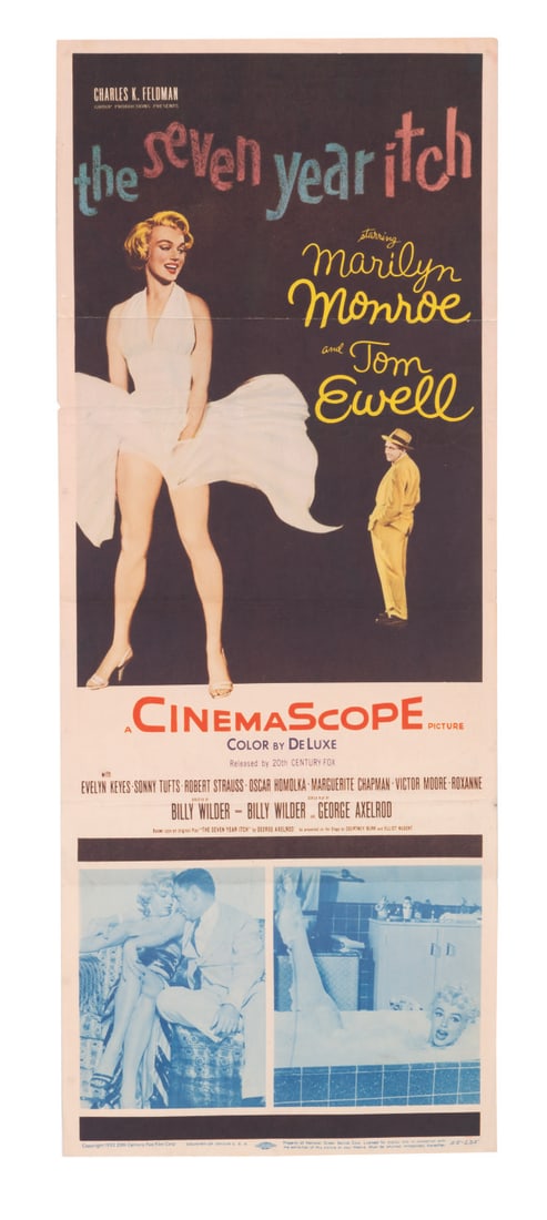 A "The Seven Year Itch" Insert Poster.: (20th Century-Fox, 1955) An original insert poster for Billy Wilder's CinemaScope film "The Seven Year Itch," starring Marilyn Monroe. The poster has a stamp on the back indicating it is part of the