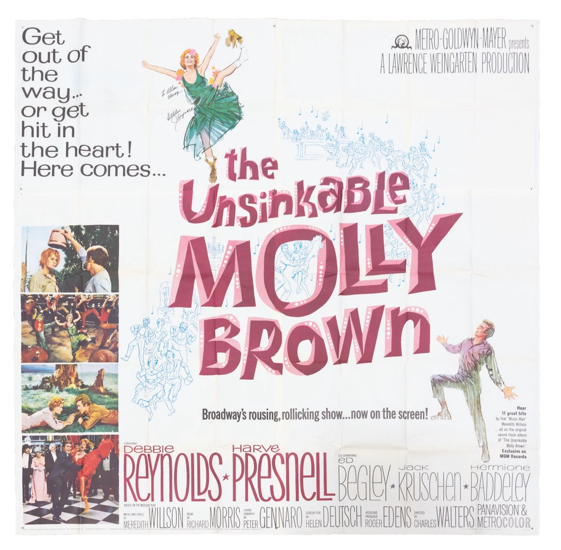 A Signed "The Unsinkable Molly Brown" 6-Sheet.: (MGM, 1964) A very large and rare six-sheet for the Debbie Reynolds musical "The Unsinkable Molly Brown." Reynolds signed the poster with a personalized dedication in black marker. Measuring 81" x