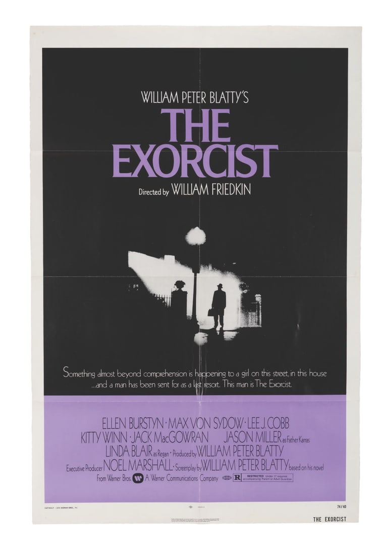 An International "The Exorcist" One-Sheet.: (Warner Bros., 1974) An original International one-sheet for William Friedkin's "The Exorcist." Measuring 27" x 41" the poster is in very good condition with light edge wear along the fold lines and