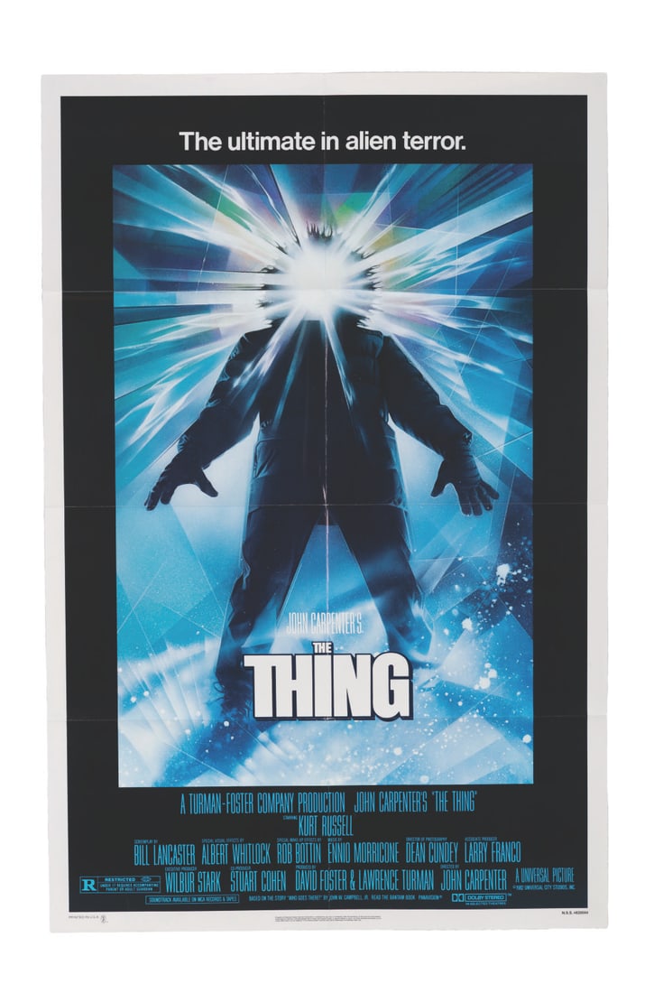 A "The Thing" One-Sheet.: (Universal, 1982) An original one-sheet for John Carpenter's "The Thing" with artwork by Drew Struzan. Measuring 27" x 41", the one-sheet is in very good condition with minimal edge wear along the