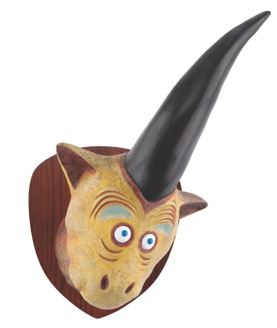 A Dr. Seuss Unorthodox Taxidermy Mulberry Street Unicorn.: (Seuss, 1995) A limited edition hand-painted sculpture of a Mulberry Street Unicorn, based on the original 1930s sculpture by Dr. Seuss. To promote his book And to Think That I Saw It on Mulberry Stre