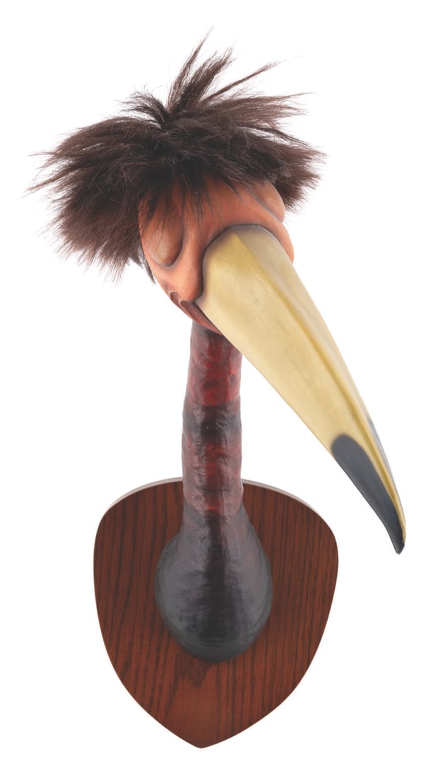 A Dr. Seuss Unorthodox Taxidermy Andulovian Grackler.: (Seuss, 1995) A hand-painted sculpture of an Andulovian Grackler, based on the original 1930s plaster sculpture by Dr. Seuss. Not only a world-class author and illustrator, Seuss created these Unortho