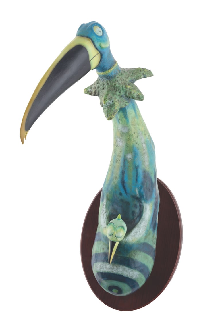 A Dr. Seuss Unorthodox Taxidermy Kangaroo Bird.: (Seuss, 1995) A hand-painted sculpture of a Kangaroo Bird, based on the original 1930s plaster sculpture by Dr. Seuss. Released in a limited edition, the resin sculpture is numbered 756/850. Measuring