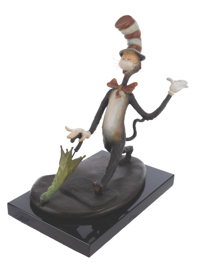 The Cat in The Hat Scupture by Leo Rijn: (Rijn, 2006) A bronze sculpture by artist Leo Rijn of Dr. Seuss' The Cat in the Hat. Released in a limited edition, the piece is numbered 158/195. Measuring 13" x 10" x 16" tall, the bronze sculpture 