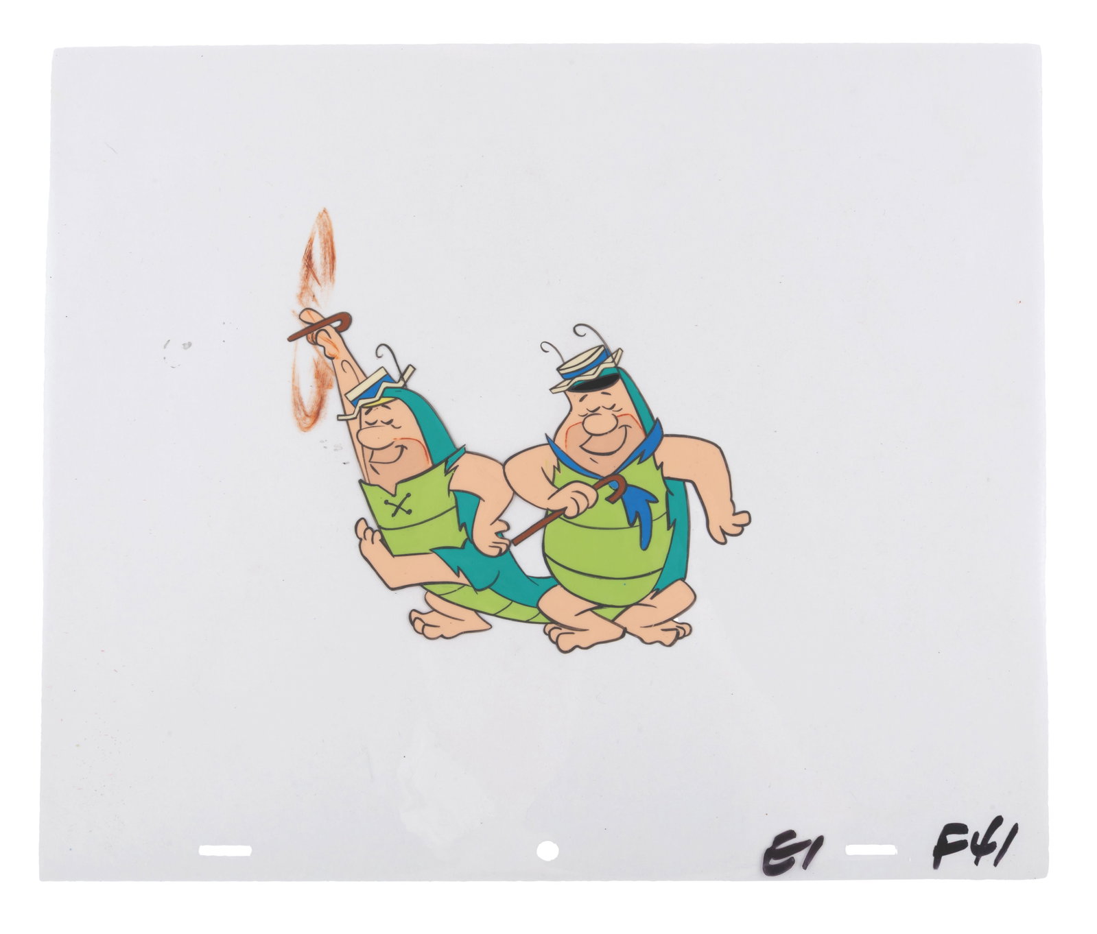 A Hanna-Barbera "Alice in Wonderland" Production Cel.: (Hanna-Barbera, 1966) An original production cel of Fred Flintstone and Barney Rubble as the Caterpillar from the ABC television special "Alice in Wonderland or What's a Nice Kid Like You Doing in a