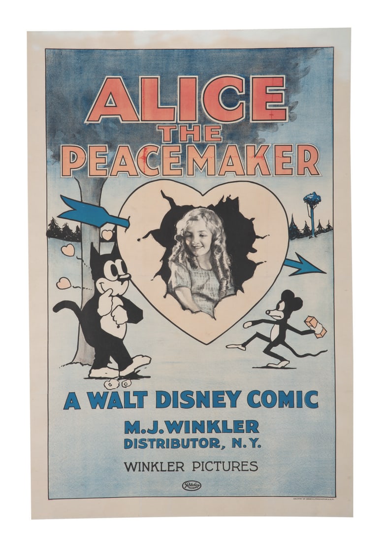An Extremely Rare "Alice the Peacemaker" Original Movie Poster.: (Walt Disney/Winkler Pictures, 1924) An original and exceptionally rare stone lithograph movie poster from Walt Disney's "Alice the Peacemaker" film. Starring in the first 14 Alice Comedies, Virginia 