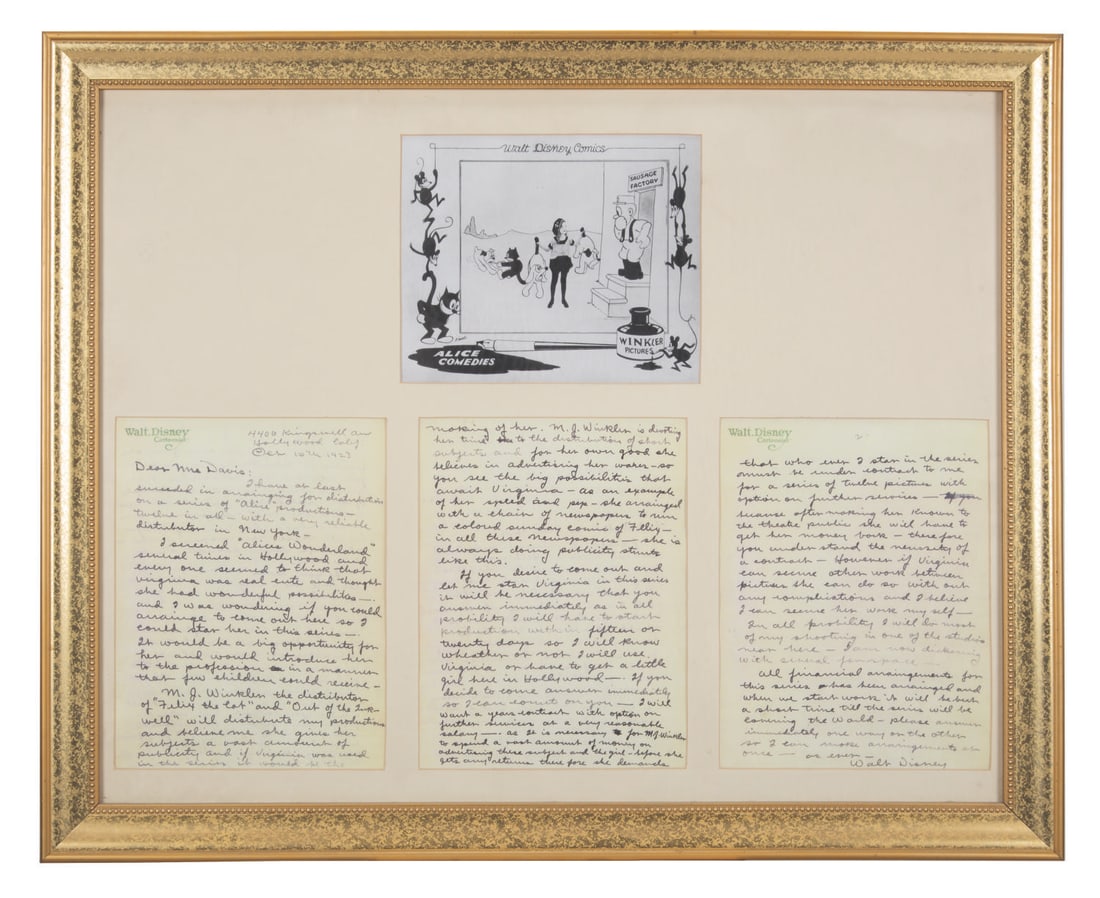 A Framed Fascimile of Walt Disney's Letter to Mrs. Davis. (1 of 8)