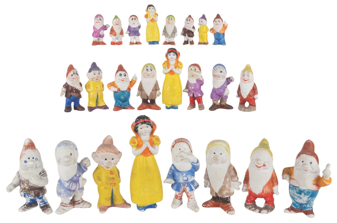 Three Rare "Snow White and Seven Dwarfs" Bisque Figurine Sets. (1 of 8)