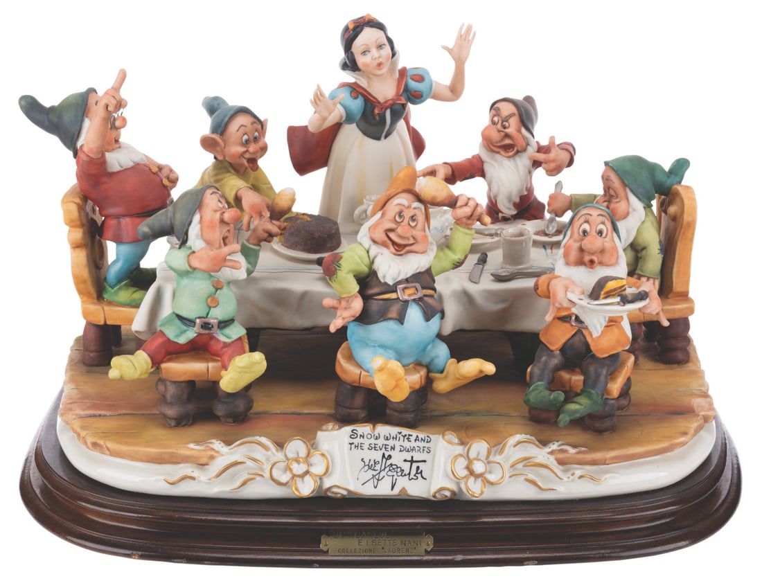 A "Snow White and the Seven Dwarfs" Having Dinner Capodimonte Sculpture. (1 of 6)