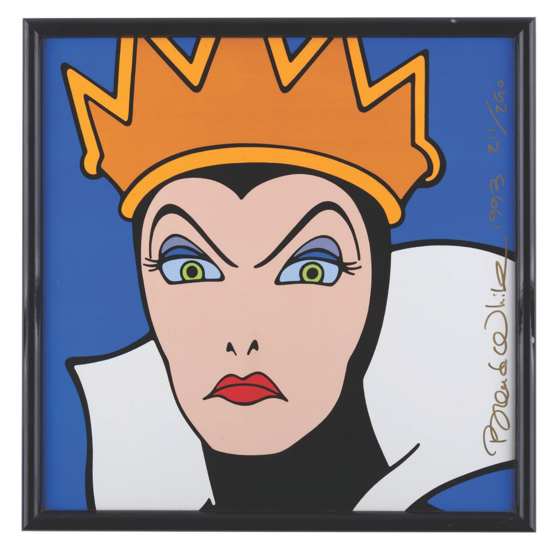 A Limited Edition Evil Queen Tile by Brenda White.: (Disney, 1993) A large silk-screened tile of the Evil Queen from "Snow White and the Seven Dwarfs," signed by artist Brenda White and numbered 211 in an edition of 250. Measuring 17" x 17" in the orig