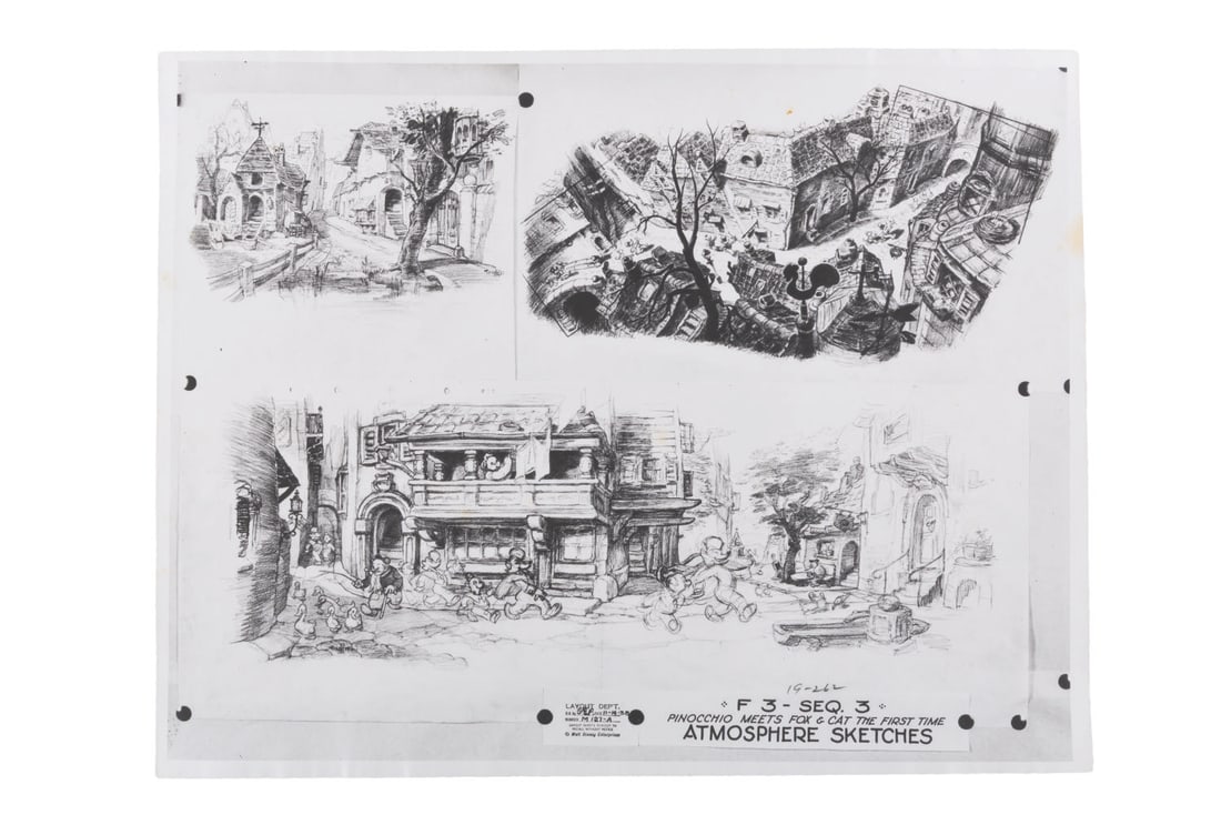 A "Pinocchio" Atmosphere Sketches Model Sheet. (1 of 1)