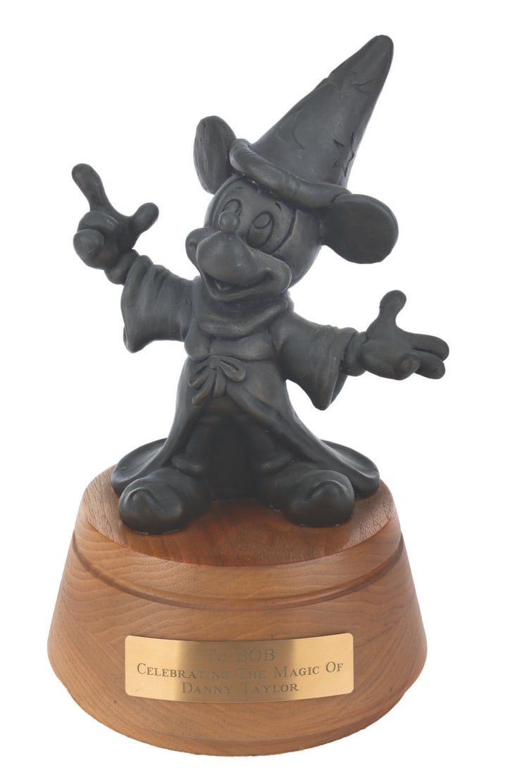A One-of-a-Kind Sorcerer Mickey Statue.: (Disney, 1970s-80s) A Sorcerer Mickey statue, presented to Bob Molinari. Bob opened Fantasies Come True, the first store devoted exclusively to Disney collectibles and memorabilia. Cast of heavy