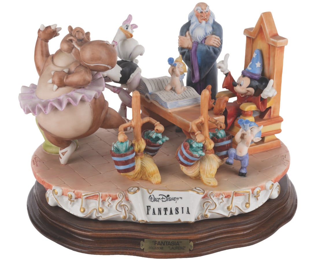 A "Fantasia" Capodimonte Sculpture.: (Capodimonte, 1990) A "Fantasia" sculpture by Italian artist Enzo Arzenton, part of the Laurenz Disney Character Collection. Released in a limited edition for the film's 50th anniversary, the