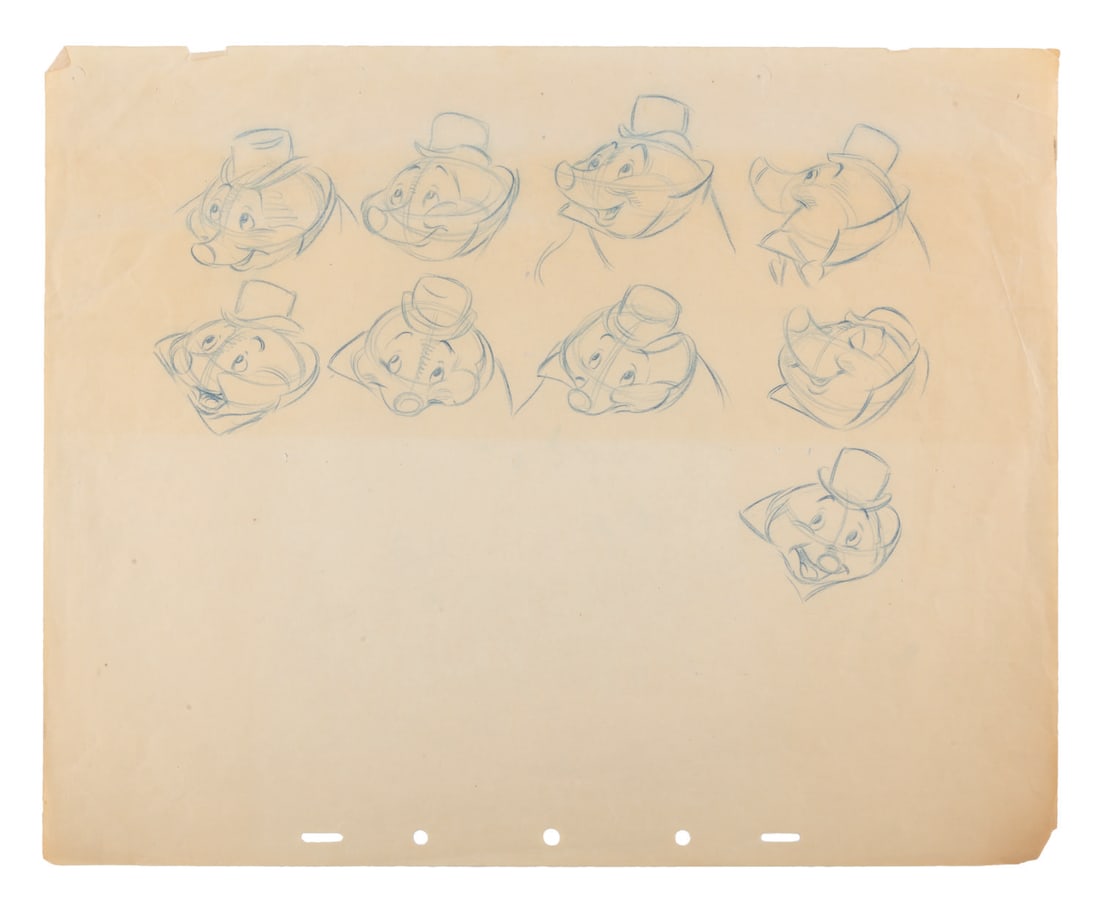 An "Ichabod and Mr. Toad" Mole Original Model Drawing.: (Disney, 1949) An original model drawing of Mole from "The Wind in the Willows" sequence of "The Adventures of Ichabod and Mr. Toad." While photostat model sheets from animated projects are hard to co