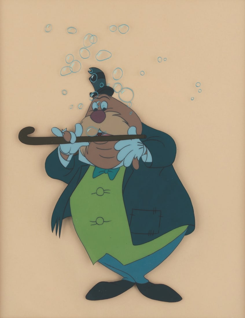 An "Alice in Wonderland" Walrus Production Cel.: (Disney, 1951) An original production cel of the Walrus from "Alice in Wonderland." The Walrus has an image size of 5" x 7.75" on a slightly trimmed 10" x 8.25" cel. The entire matted piece measures 1