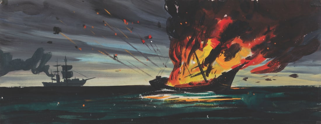 A "20,000 Leagues Under The Sea" Ship Exploding Concept Painting. (1 of 2)
