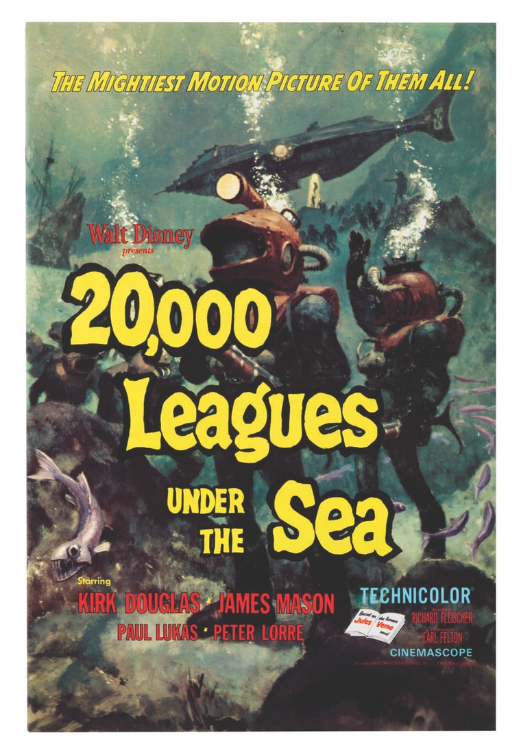 A "20,000 Leagues Under the Sea" Press Book.: (Disney, 1971) A press book for the 1971 re-release of Walt Disney's "20,000 Leagues Under the Sea." Inside are articles about the film, many different ad layouts, and a coloring contest template.