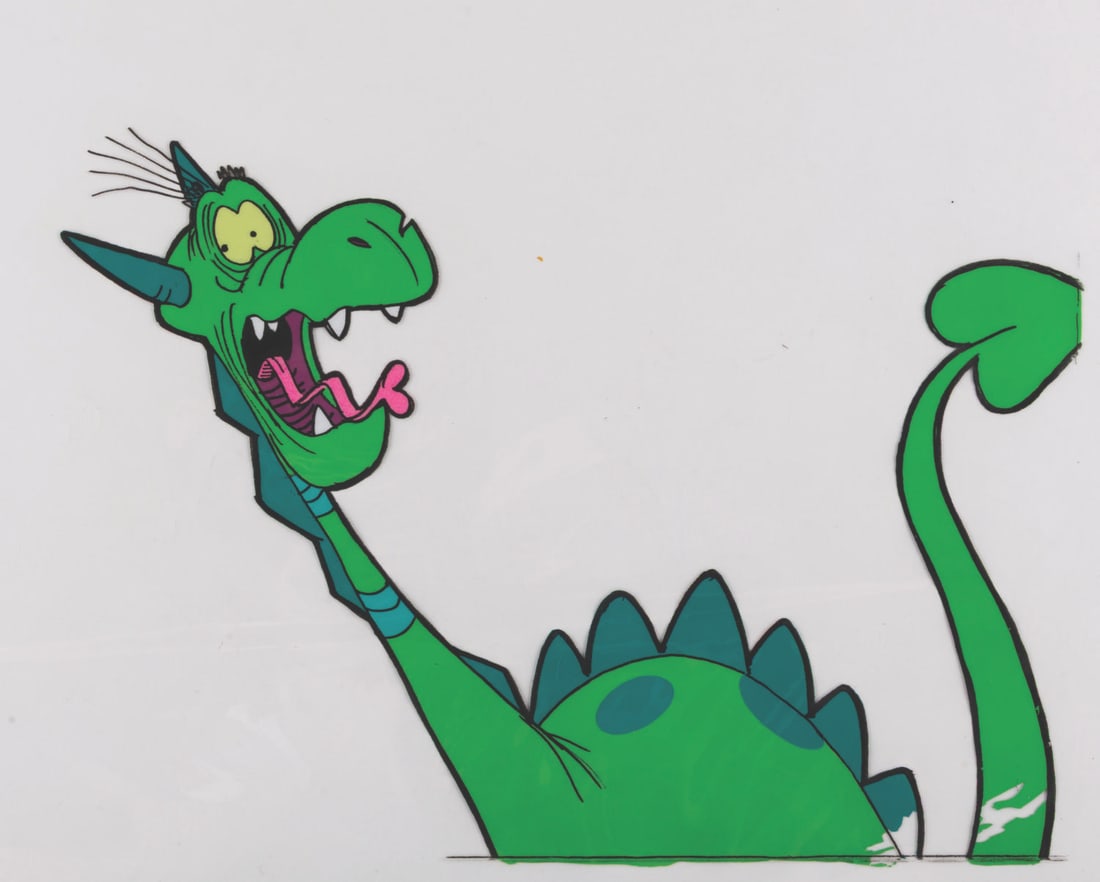 A "Man, Monsters and Mysteries" Original Production Cel.: (Disney, 1974) An original production cel of an ancestor of Nessie, the Loch Ness Monster, from the animated short "Man, Monsters, and Mysteries." The educational film was directed by Les Clark, one o