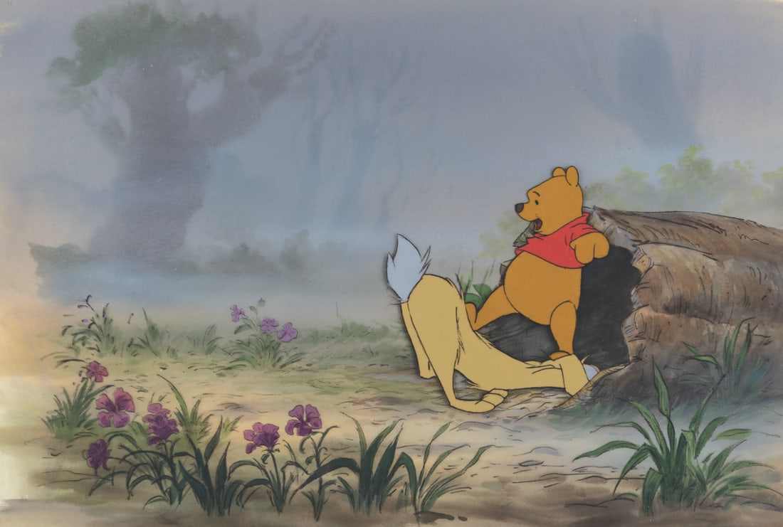 A "Winnie the Pooh and Tigger Too" Key Master Setup.: (Disney, 1974) An original key master setup from the Academy Award-nominated short "Winnie the Pooh and Tigger Too," consisting of a production cel, blackline cel overlay, and matching original