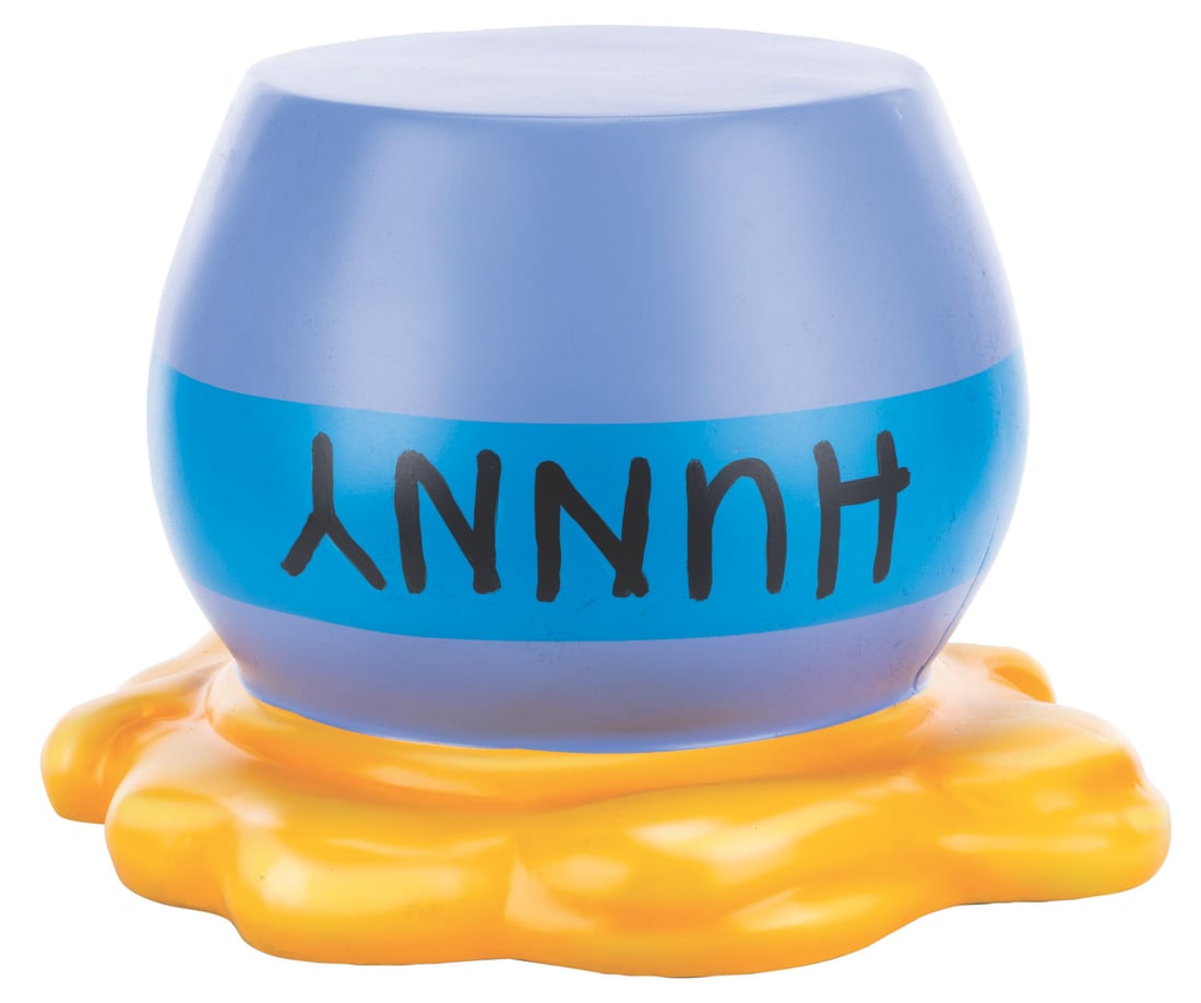A Disney Store Hunny Pot Store Display.: (Disney Store, 2005-07) A Winnie the Pooh upside down hunny pot prop from the Disney Store. Measuring 12" tall and 17" in diameter, the store display is in very good condition with typical wear