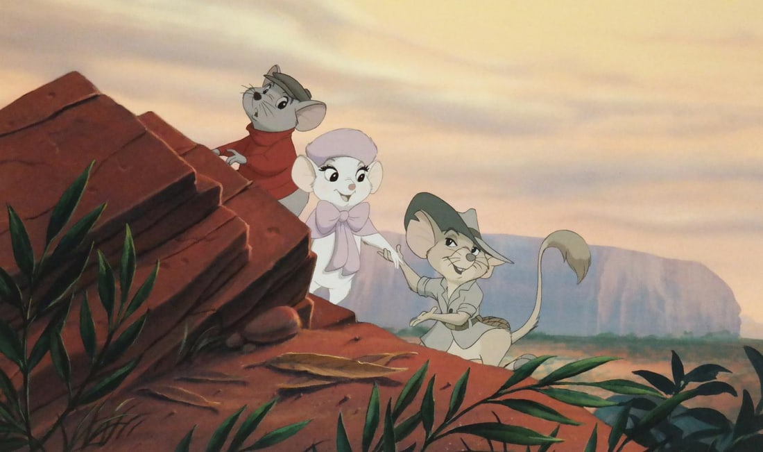 A "Rescuers Down Under" CAPS Test Print.: (Disney, 1990) An original reference print from the production of "The Rescuers Down Under." This gorgeous full-color print featuring Bernard watching Jake assist Bianca was chosen as the key image