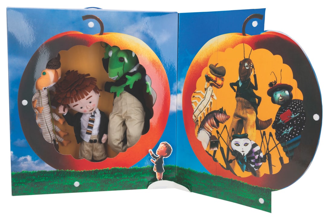 A "James and the Giant Peach" Plush Doll Set.: (Jun Planning, 1996) A "James and the Giant Peach" plush doll set featuring James, Mr. Centipede, and Mr. Grasshopper. Ranging in height from 14" to 18" tall, the set is in fine condition and comes