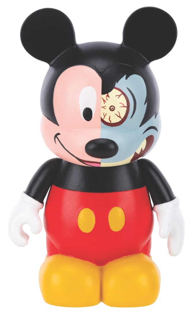 A One-of-a-Kind "Runaway Brain" Vinylmation.: (Disney, 2009) A one-of-a-kind Vinylmation based on the Academy Award-nominated short "Runaway Brain." Titled "Split Personality," the Vinylmation by Monty Moldovan depicts both sides of Mickey Mouse 