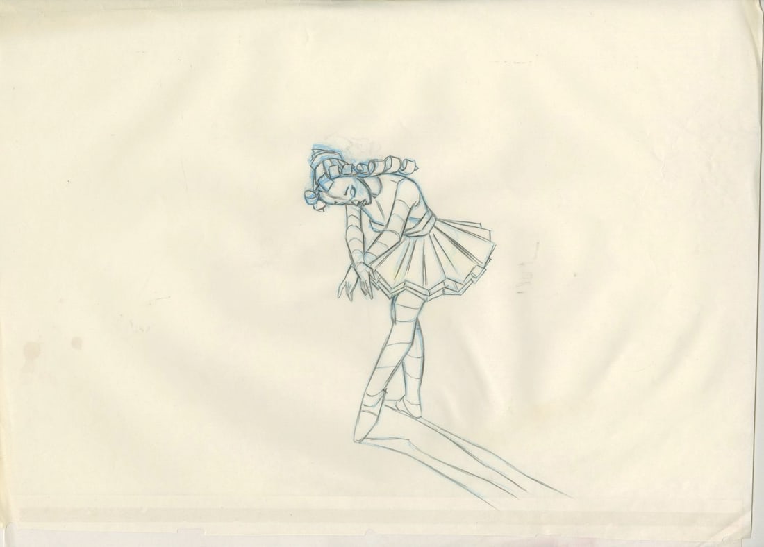 A "Fantasia 2000" Original Production Drawing.: (Disney, 1999) A rare original production drawing of the music box ballerina from the Piano Concerto No. 2 Steadfast Tin Soldier segment of "Fantasia 2000." With an image size of 6" x 8" on 12.25" x 1