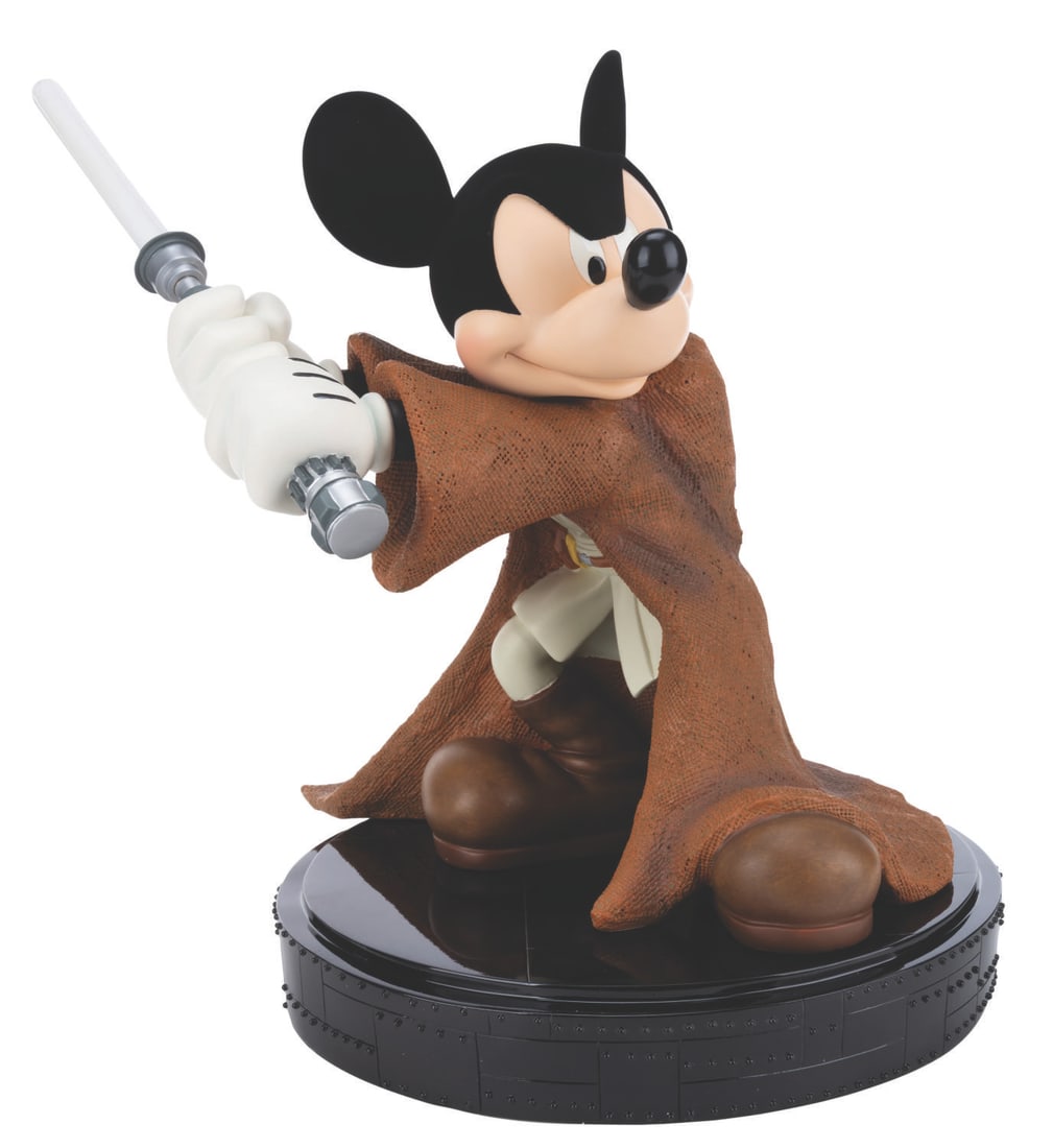 A Signed Jedi Mickey Mouse Big Fig.: (Disney, 2006) A signed Defend-Ears of the Kingdom Big Fig featuring Mickey Mouse as a Jedi. The bottom of the base is signed by artist Brian Blackmore in black marker. The lightsaber's light-up