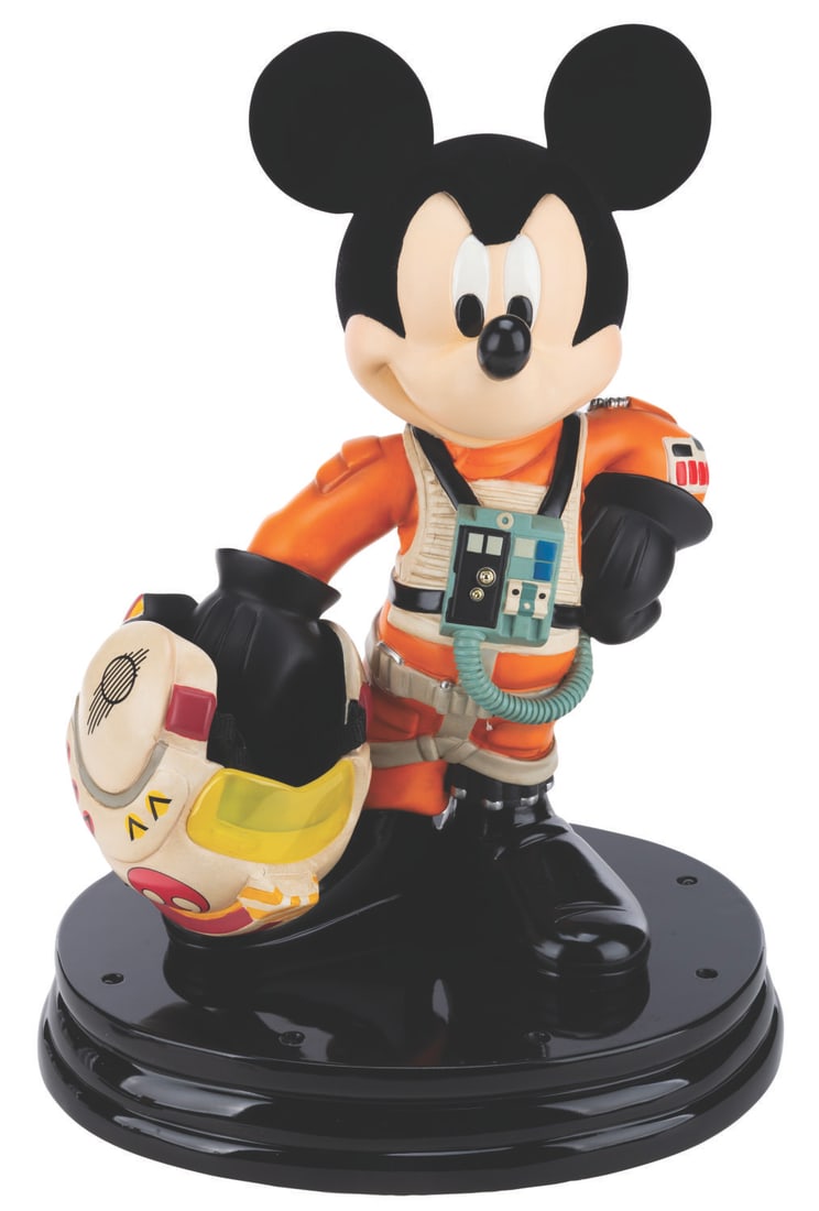 An X-Wing Fighter Pilot Mickey Big Fig.: (Disney, 2007) A light-up Big Fig of Mickey as an X-Wing Pilot, designed by Costa Alavezos and released exclusively at Disney's Star Wars Weekend in 2007. The base has a light-up feature, which did