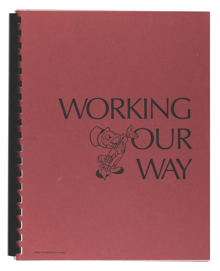 A 1988 Cast Member Working Our Way Book.: (Disneyland, 1988) A Working Our Way orientation book given to Cast Members, outlining the policies and procedures to follow when working for the Park. Sections cover on-stage behavior, Costume care, 